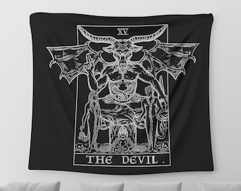 The Devil Tarot Card Tapestry Halloween Wall Hanging Baphomet Wall Art Gothic Home Decor Witch Wall Tapestry Goth Bedroom Decor Art (60x50)