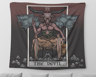 The Devil Tarot Card Tapestry Baphomet Witchcraft Wall Hanging Art Print Halloween Home Decor Satanic Goth Wall Art Gothic Occult (60x50)