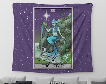 The Star Tarot Card Tapestry Halloween Home Decor Gothic Wall Hanging Siren Mermaid Samhain Wall Decor Witch Tapestry Spooky Decorations