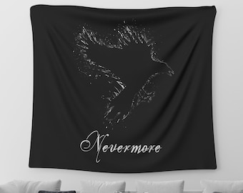 Nevermore Tapestry Edgar Allan Poe Wall Art Quoth The Raven Gothic Home Decor Halloween Wall Tapestry Goth Wall Hanging Halloween Home Decor