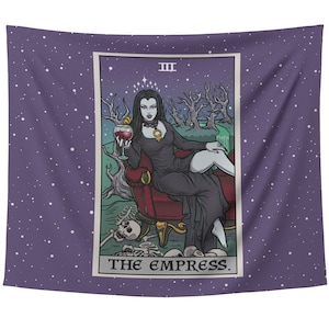 The Empress Tarot Card Tapestry Halloween Home Decor Gothic Wall Art Vampire Art Print Witch Wall Hanging Goth Girl Art Gifts for Witches