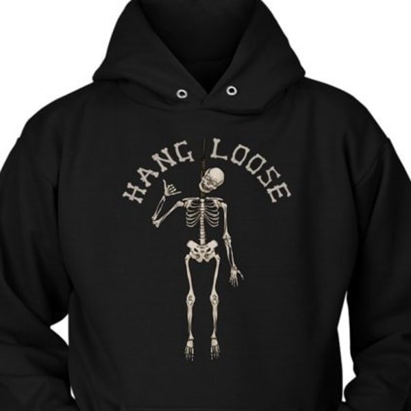 Skeleton Hang Loose Shaka Sign Funny Halloween Hoodie Goth Hoodies Plus Size Goth Clothing Emo Clothes Stress Relief Gift for Him Gifts Her