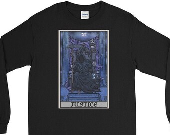 Justice Tarot Card Long Sleeve Shirt Grim Reaper Shirt Halloween Long Sleeve Shirts Horror Long Sleeve Shirt Gothic Long Sleeve Shirt Gifts