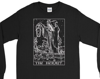 The Hermit Tarot Card Long Sleeve Shirt Grim Reaper Halloween Long Sleeve Shirts Gothic Long Sleeve Shirt Occult Horror Long Sleeve Shirt