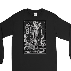 O eremita tarô cartão camisa de manga longa grim reaper halloween camisas de manga longa gótico camisa de manga longa oculto horror camisa de manga longa