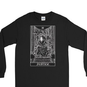 Gerechtigkeit Tarot Karte Langarm Shirt Sensenmann Shirt Halloween Langarm Shirts Gothic Langarm Shirt Okkult Langarm Horror Geschenk