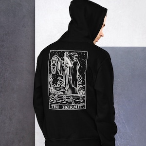 The Hermit Tarot Card Hoodie Black & White Back Print