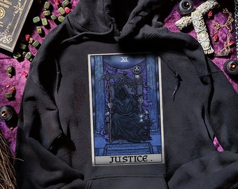 Justice Tarot Card Grim Reaper Hoodie Halloween Hoodies Gothic Witch Clothing Men Plus Size Women Goth Gift for Witches Witchcraft Gifts