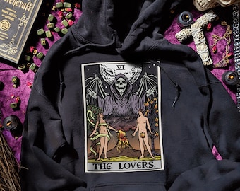 The Lovers Tarot Card Hoodie Goth Hoodies Grim Reaper Hoodie Witch Clothing Men Occult Hoodie Valentines Day Hoodie Horror Hoodie Sweatshirt