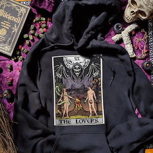 The Lovers Tarot Card Hoodie Goth Hoodies Grim Reaper Hoodie Witch Clothing Men Occult Hoodie Valentines Day Hoodie Horror Hoodie Sweatshirt