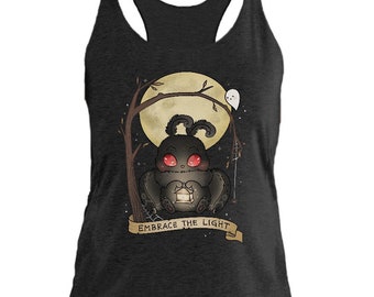 Embrace The Light Baby Mothman Tank Top Women Cute Cryptids Tank Tops Spooky Horror Tank Tops Halloween Tanks Goth Clothing Women Apparel