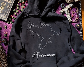 Nevermore Hoodie The Raven Edgar Allen Poe Gothic Sweatshirt Goth Literature Hoodies Spooky Sweater Halloween Sweatshirts Horror Sweaters