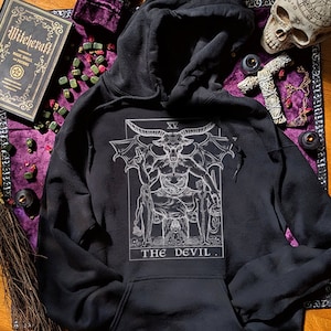The Devil Tarot Card Sudadera con capucha Baphomet Sudadera gótica de Halloween Sudaderas con capucha de bruja satánica Sudadera gótica Sudaderas con capucha ocultas Sudaderas con capucha Satanás