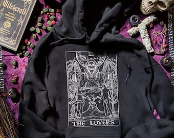 The Lovers Tarot Card Hoodie Grim Reaper Hoodies Halloween Sweatshirt Goth Sweater Men Occult Sweatshirts Gothic Sweaters Goth Horror Hoody