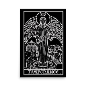 Affiche de carte de tarot de tempérance Statue de l'ange qui pleure Haserot, affiches gothiques, art mural occulte, décoration d'halloween, horreur, sorcellerie, tenture murale