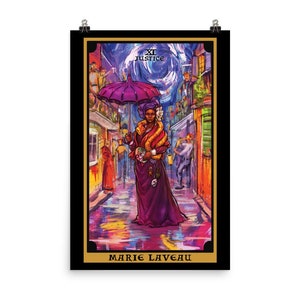 Poster carte de tarot Marie Laveau Justice Reine vaudou impression d'art de la Nouvelle-Orléans Mardi Gras Décoration d'intérieur sorcière Tenture murale sorcellerie
