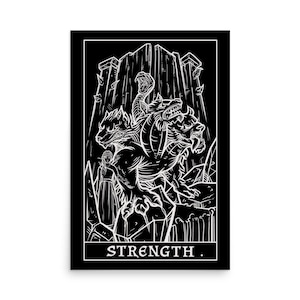 Affiche de carte de tarot de force Perséphone et Cerbère décoration d'intérieur mythologie grecque impression d'art sorcière gothique tenture murale sorcellerie païenne cadeaux d'autel