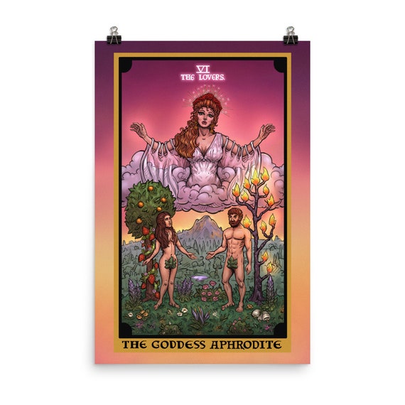 The Goddess Aphrodite The Lovers Tarot Card Poster Pagan Witch Wall Hanging Witchcraft Home Decor Witchy Wall Art Greek Mythology Art Print