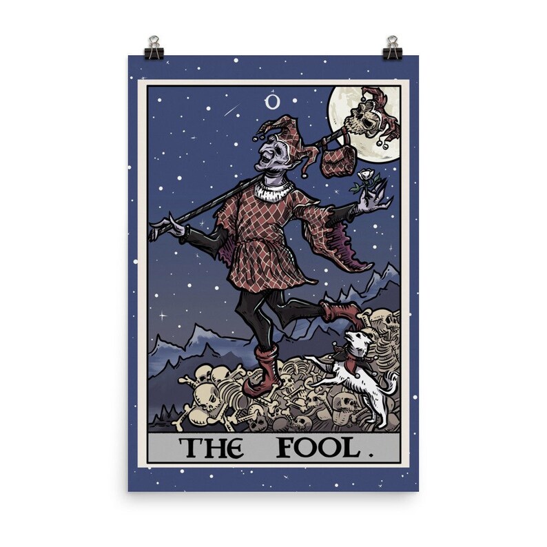 The Fool Tarot Card Poster Halloween Wall Hanging Jester Poster Gothic Home Decor Witch Wall Art Goth Poster Witchy Decor Gifts for Witches image 1