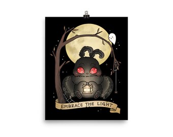 Embrace The Light Baby Mothman Poster Cryptid Decorations Cute Wall Art Halloween Posters Gothic Home Decor Spooky Wall Prints Goth Gifts