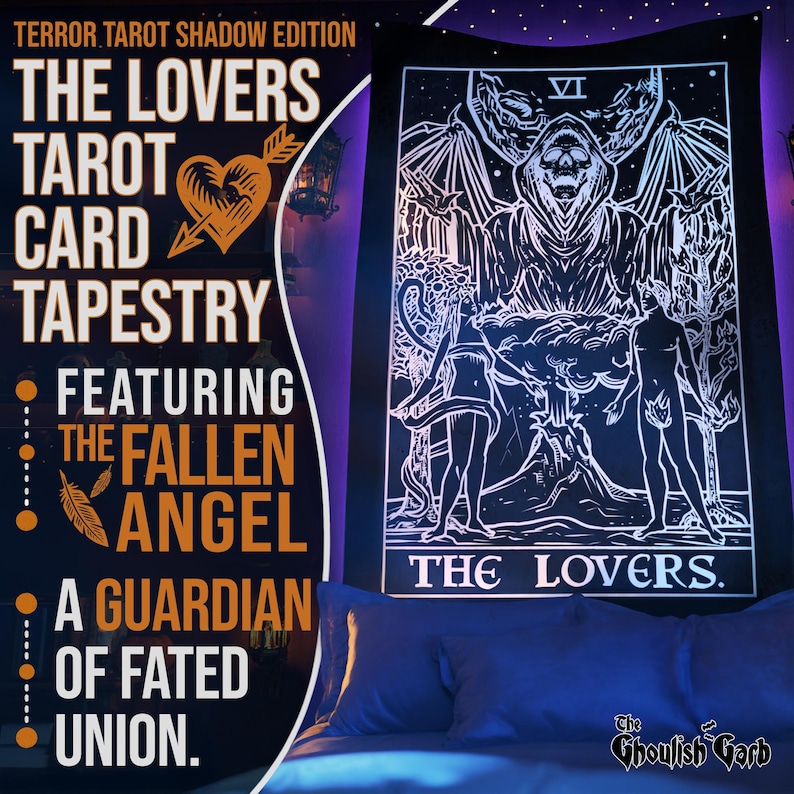 The Lovers Tarot Card Wall Hanging Halloween Bedroom Decor Gothic Home Decor Witch Wall Tapestry Witchcraft Wall Art Witchy Tapestry Shadow Edition