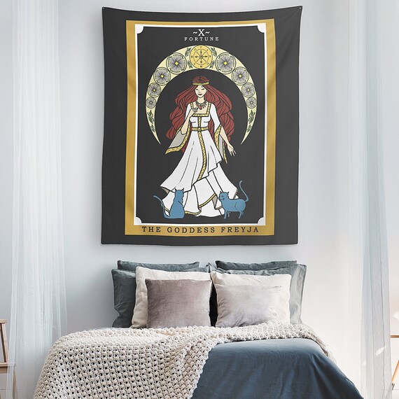 The Goddess Freyja Tarot Card Wall Hanging Witchcraft Tapestry Witch Home Decor Norse Wall Art Pagan Wall Decor Wiccan Wall Hanging Gifts