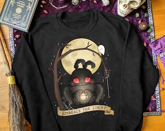 Embrace The Light Baby Mothman Sweatshirt Cryptid Sweatshirt Cute Goth Clothes Spooky Gothic Pullover Adorable Mystery Halloween Sweatshirts