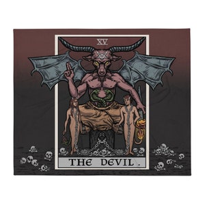 The Devil Tarot Card Throw Blanket Baphomet Blanket Satanic Blanket Occult Blanket Gothic Home Decor Pagan Witch Blanket Halloween Blanket