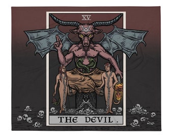 The Devil Tarot Card Throw Blanket Baphomet Blanket Satanic Blanket Occult Blanket Gothic Home Decor Pagan Witch Blanket Halloween Blanket