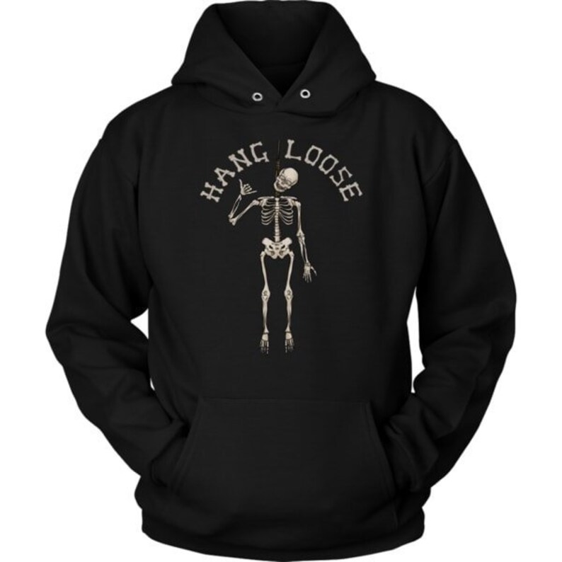 Skeleton Hang Loose Shaka Sign Funny Halloween Hoodie Goth Hoodies Plus Size Goth Clothing Emo Clothes Stress Relief Gift for Him Gifts Her image 1