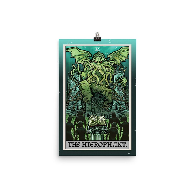 Cthulhu Poster The Hierophant Tarot Card Poster Cosmic Horror Art Print Halloween Wall Hanging H.P. Lovecraft Posters Gothic Wall Art Goth image 4