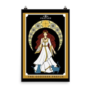 The Goddess Freyja Tarot Card Poster Freya Art Wheel of Fortune Witch Wall Hanging Witchcraft Art Print Witchy Poster Gifts for Witches Gift