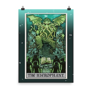 Affiche de Cthulhu Affiche de cartes de tarot Le hiérophante Impression d'art horreur cosmique Tenture murale d'Halloween H.P. Lovecraft Posters Art mural gothique Gothique