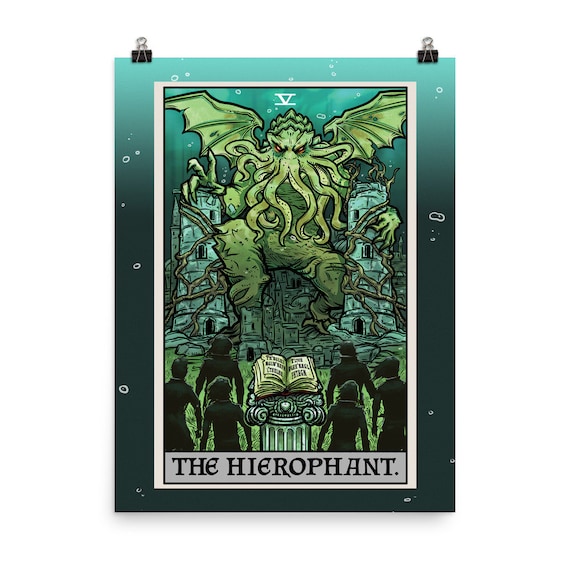 Cthulhu Poster The Hierophant Tarot Card Poster Cosmic Horror Art Print Halloween Wall Hanging H.P. Lovecraft Posters Gothic Wall Art Goth