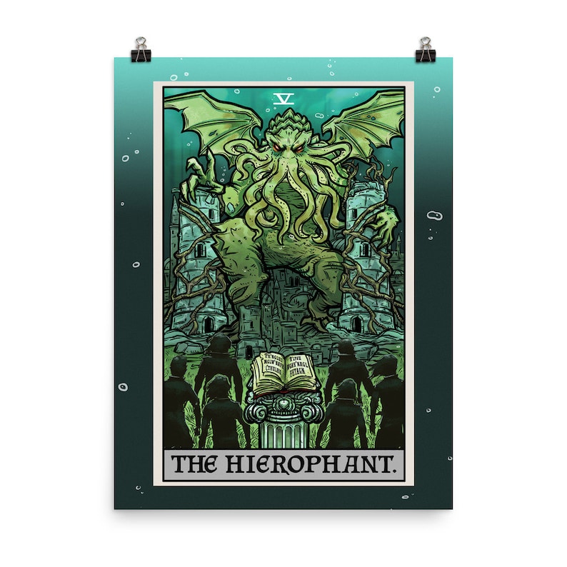 Cthulhu Poster The Hierophant Tarot Card Poster Cosmic Horror Art Print Halloween Wall Hanging H.P. Lovecraft Posters Gothic Wall Art Goth image 1