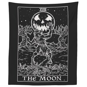 The Moon Tarot Card Tapestry Halloween Home Decor Werewolf Art Gothic Wall Art Witch Wall Hanging Goth Wall Tapestries Decorations 60x50 image 2