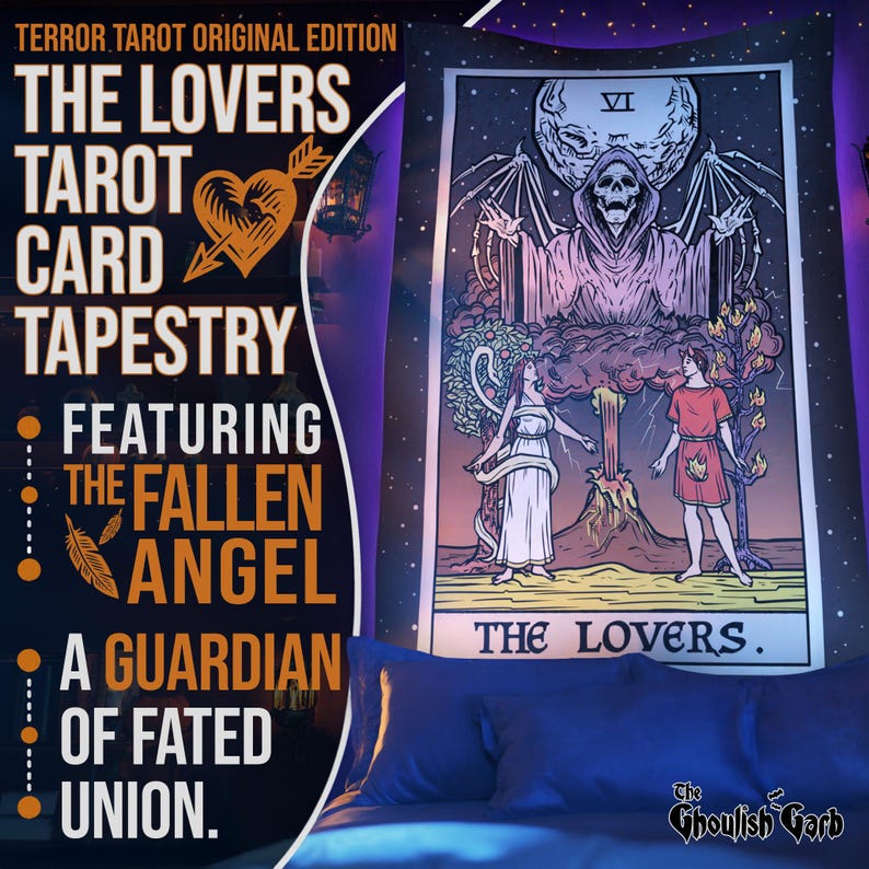 The Lovers Tarot Card Wall Hanging Halloween Bedroom Decor Gothic Home Decor Witch Wall Tapestry Witchcraft Wall Art Witchy Tapestry Original Edition