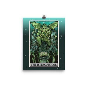 Cthulhu Poster The Hierophant Tarot Card Poster Cosmic Horror Art Print Halloween Wall Hanging H.P. Lovecraft Posters Gothic Wall Art Goth image 2