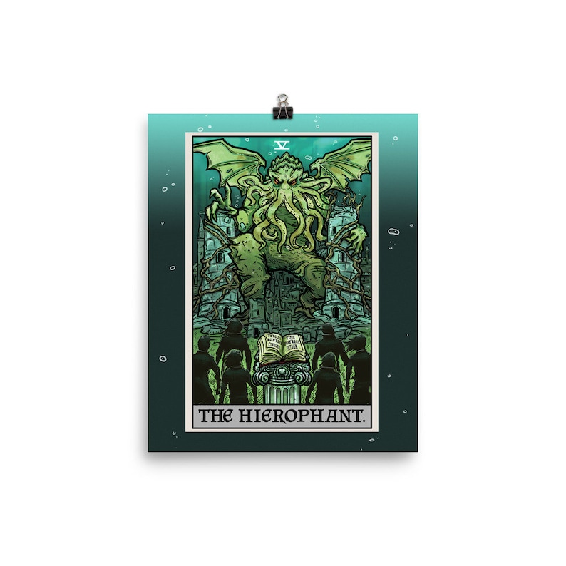 Cthulhu Poster The Hierophant Tarot Card Poster Cosmic Horror Art Print Halloween Wall Hanging H.P. Lovecraft Posters Gothic Wall Art Goth image 2