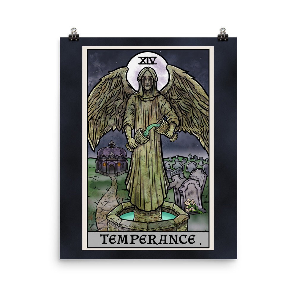 Temperance Tarot Card Poster Halloween Poster Crying Angel Statue