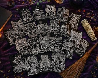 Pacchetto di adesivi delle carte dei tarocchi del terrore Edizione Ombra 23 adesivi di Halloween Adesivi gotici Adesivi horror Pacchetto di adesivi di stregoneria Adesivi gotici