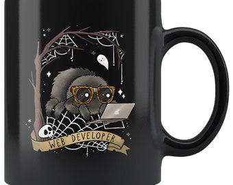 Développeur Web, tasse à café, araignée sauteuse, tasses à café drôles d'Halloween, tasse à café effrayante, tasse à café gothique, tasse à café gothique, cadeau