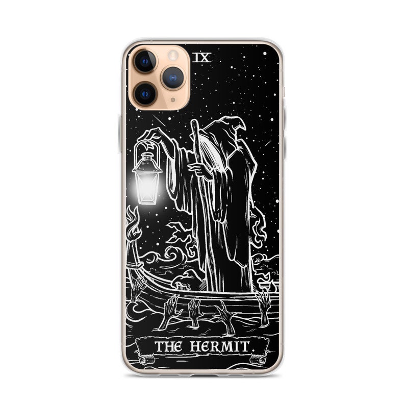 The Hermit Tarot Card Phone Case for Apple iPhone (Black & White) - Grim Reaper by The Ghoulish Garb®️