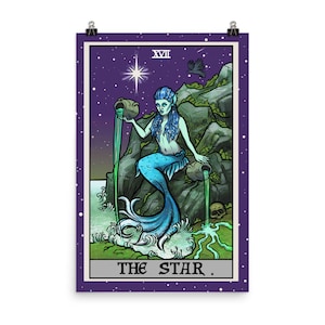La carte de tarot étoilée, décoration murale, affiche d'Halloween, sirène, sirène, sorcière, art mural, cadeaux pour sorcières, sorcellerie, cadeau gothique, décoration d'intérieur gothique, affiche