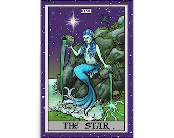The Star Tarot Card Wall Decor Halloween Poster Siren Mermaid Witch Wall Art Gifts for Witches Witchcraft Gift Gothic Home Decor Goth Poster