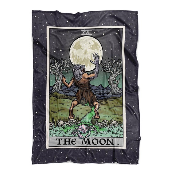 The Moon Tarot Card Throw Blanket Werewolf Halloween Decor Gothic Throw Blanket Spooky Blanket Horror Blanket Witch Blanket Goth Blanket