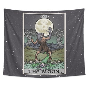 The Moon Tarot Card Wall Hanging Tapestry Art Prints Halloween Gift Werewolf Decor Pagan Witch Goth Women Gifts Gothic Art Occult Print