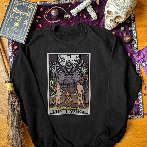 The Lovers Tarot Card Sweatshirt Grim Reaper Halloween Sweater Mens Witch Clothing Plus Size Gothic Sweatshirt Goth Sweater Witchy Sweater