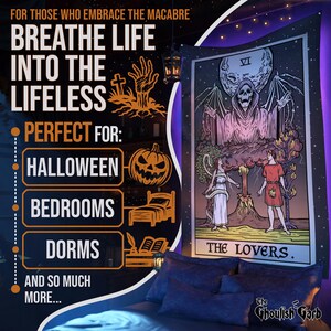 The Lovers Tarot Card Wall Hanging Halloween Bedroom Decor Gothic Home Decor Witch Wall Tapestry Witchcraft Wall Art Witchy Tapestry image 11