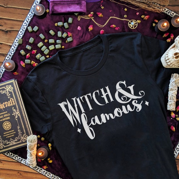 Witch and Famous Funny Cute Halloween Shirt Women Cute Gothic Clothing Plus  Size Witchy Woman Punny Shirts Womens Goth Girl Clothes Gift 